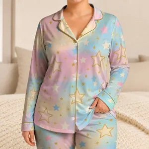 Pastel Gold Star Motif for Dreamy Spring Lounge Style and Cozy Evenings Satin Pajamas Set