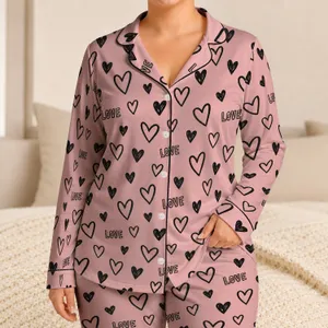 Blush Heart And Love Motifs For Cozy Nights And Sweet At-Home Relaxation Satin Pajamas Set