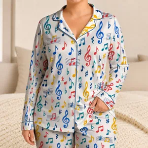 Colorful Music Notes and Treble Clefs for Cozy Nights and Relaxing Music Lovers Satin Pajamas Set