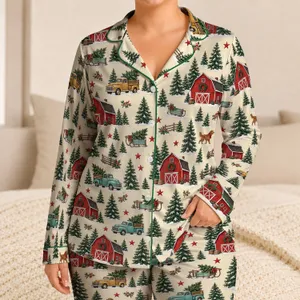 Christmas Farm Scenes for Cozy Holiday Mornings and Festive Winter Retreats Satin Pajamas Set