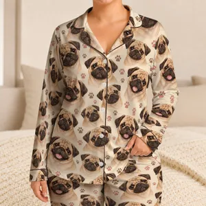 Charming Pug Faces for Cozy Lounging and Relaxed Weekend Comfort for Dog Lovers Satin Pajamas Set
