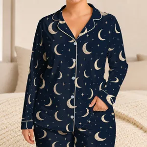 Ivory Crescent Moons and Stars for Cozy Nights and Dreamy Evenings Satin Pajamas Set