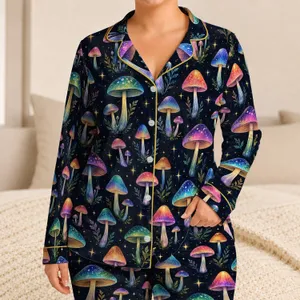Colorful Cosmic Mushrooms for Cozy Cottagecore Evenings and Whimsical Gift Giving at Home Satin Pajamas Set