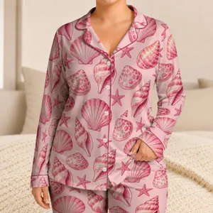 Blush Seashells and Starfish for Coastal Getaways and Relaxed Summer Evenings Satin Pajamas Set