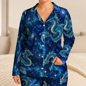 Celestial Sea Dragons and Blue Nebula for Cozy Stargazing Nights Satin Pajamas Set