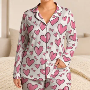 Hand-Drawn Pink Hearts for Cozy Valentine Nights and Sweet Everyday Lounging Gifts Satin Pajamas Set