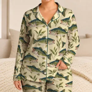 Largemouth Bass and Lake Fish for Cozy Cabin Weekends Satin Pajamas Set