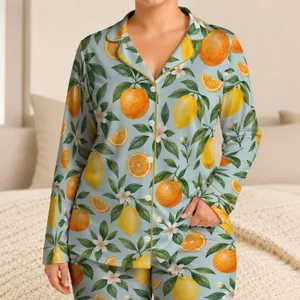 Lemon Orange Citrus Fruit Motif for Bright Cozy Lounging and Relaxed Mornings Satin Pajamas Set