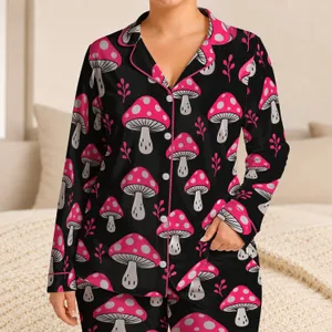Hot Pink Toadstools And Silver Fungi For Cozy Woodland Nights And Relaxed Evenings Satin Pajamas Set