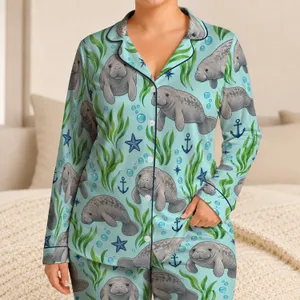 Gentle Gray Manatees And Sea Grass For Cozy Coastal Nights And Ocean Lovers Satin Pajamas Set
