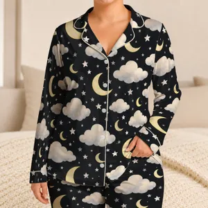 Dreamy Moon Cloud Night Sky for Cozy Bedtime Relaxation and Quiet Evenings Satin Pajamas Set