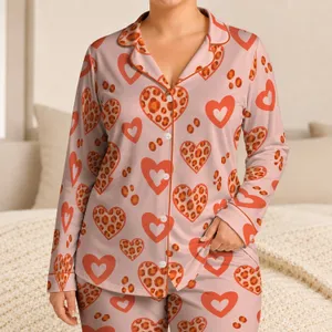 Warm Orange Leopard Hearts for Cozy Valentine Lounging and Sweet Gifts for Her Satin Pajamas Set