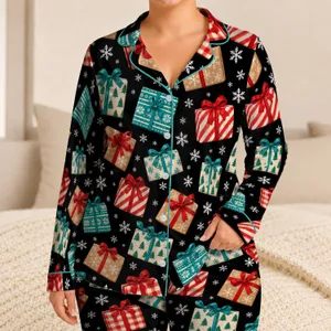 Christmas Gift Boxes and Snowflakes for Cozy Holiday Evenings and Winter Gifting Satin Pajamas Set