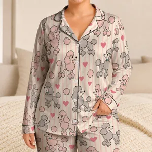 Blush Poodle Hearts for Cozy Dog Lover Evenings and Sweet Weekend Lounging Gifts Satin Pajamas Set