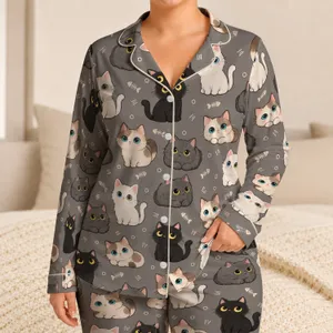Cute Chibi Cat Companions for Cozy Evenings and Relaxed Weekends Satin Pajamas Set