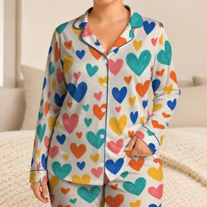 Colorful Pastel Hearts for Cozy Lounging and Relaxed Evenings Satin Pajamas Set