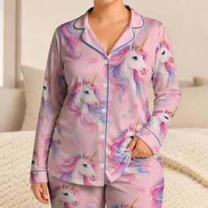 Watercolor Unicorns for Cozy Bedtime Dreams and Whimsical Gift Giving for Her at Home Satin Pajamas Set