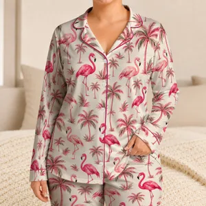 Pink Flamingos And Palm Trees For Relaxed Tropical Getaways And Cozy Evenings Satin Pajamas Set