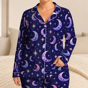 Crescent Moons and Starry Skies for Cozy Lounging and Relaxed Evenings for Women Satin Pajamas Set