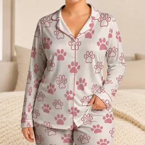 Rosy Paw Prints for Cozy Lounging and Sweet Everyday Comfort Satin Pajamas Set