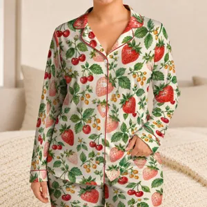 Watercolor Strawberries And Cherries For Cozy Relaxing Nights At Home Satin Pajamas Set