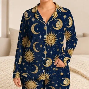 Vintage Celestial Suns and Moons for Cozy Evenings, Stargazing, and Relaxation at Home Satin Pajamas Set