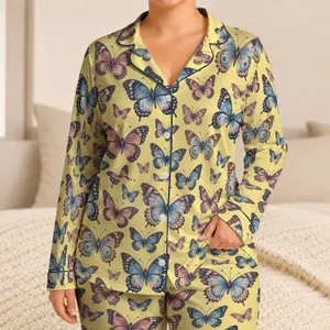 Vintage Blue And Mauve Butterflies For Cozy Autumn Evenings And Relaxed Home Living Satin Pajamas Set