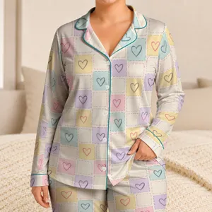 Pastel Heart Checks for Cozy Home Lounging and Gentle Everyday Comfort for Her Satin Pajamas Set