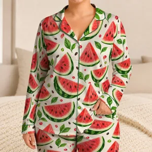 Watermelon Slices And Green Leaves For A Refreshing Tropical Summer Escape Satin Pajamas Set