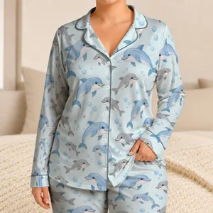 Dolphin and Bubble Ocean Scenes for Relaxed Coastal Evenings and Weekend Lounging Satin Pajamas Set