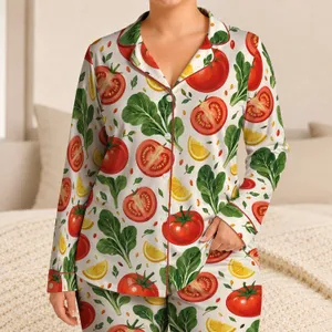 Tomato And Garden Vegetable Motifs For Cozy Home Lounging And Relaxed Weekends Satin Pajamas Set