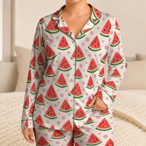 Watermelon Wedges And Blush Polka Dots For Sunny Summer Lounging And Sweet Gifting Satin Pajamas Set