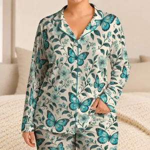 Turquoise Butterfly Vine Garden for Peaceful Evenings and Nature Lovers Satin Pajamas Set