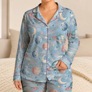 Dreamy Pastel Planets and Shooting Stars for Cozy Nights and Space-Loving Women Satin Pajamas Set