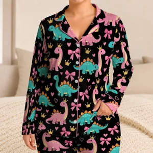 Princess Dinosaur Bows And Crowns For Cozy Bedtime Gift Ideas Satin Pajamas Set