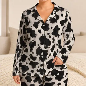 Black And Ivory Cow Spots For Cozy Country Weekends And Relaxed Everyday Lounging Satin Pajamas Set