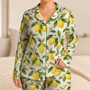 Watercolor Lemons And Green Leaves For Fresh Summer Lounging Satin Pajamas Set