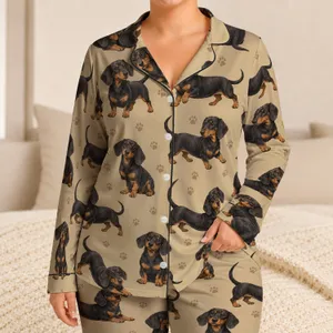 Black And Tan Dachshund Dogs For Cozy Weekend Lounging And Dog Lovers Satin Pajamas Set