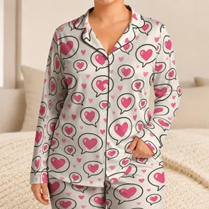 Pink Heart Speech Bubbles for Sweet Relaxing Evenings and Cozy Lounging Satin Pajamas Set