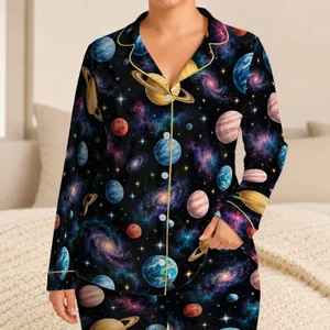 Colorful Planets and Nebulae for Cozy Stargazing Nights and Space Lovers Satin Pajamas Set