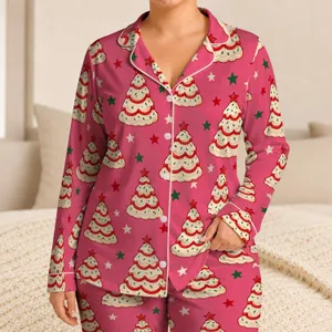 Christmas Tree Cakes for Cozy Holiday Lounging and Festive Winter Mornings Satin Pajamas Set