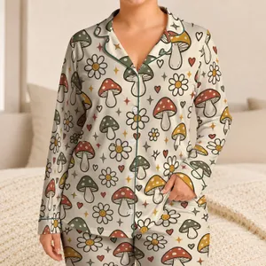 Mushroom And Daisy Motifs For Cozy Weekends And Whimsical Cottagecore Lounging Gifts Satin Pajamas Set
