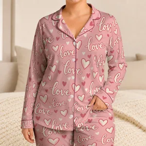 Blush Hearts and Love Lettering for Romantic Valentine's Day Moments for Her Satin Pajamas Set