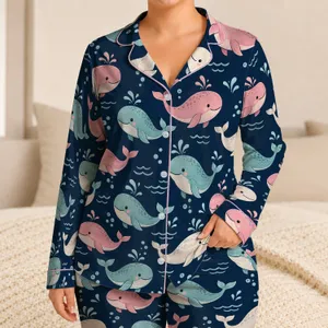 Cartoon Whale Ocean Friends for Cozy Coastal Nights and Whimsical Gifts Satin Pajamas Set