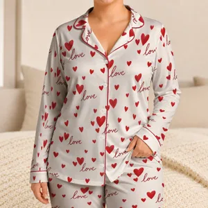 Red Hearts And Sweet Love Script For Romantic Valentine Moments And Cozy Nights Satin Pajamas Set