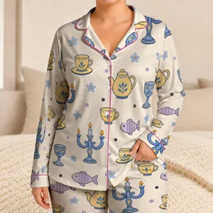 Blue Candelabra Teapot Fish Motif Cozy Gift For Tea Lovers And Boutique Hotel Fans Satin Pajamas Set