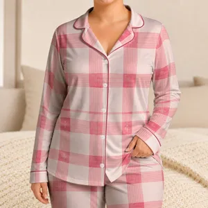 Blush Pink Gingham Checks for Cozy Home Lounging and Romantic Weekend Getaways Women Satin Pajamas Set