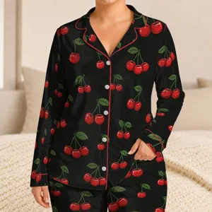 Retro Cherry Fruit Motif for Cozy Evenings, Relaxing Weekends, and Sweet Gift Ideas Satin Pajamas Set