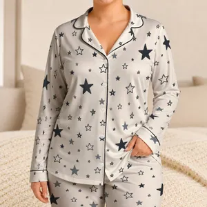 Cozy Celestial Stars for Bedtime and Relaxing, Women's Dreamy Nighttime Lounge Set Satin Pajamas Set