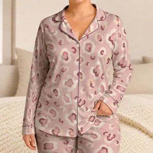 Elegant Blush Leopard Spots for Cozy Lounging, Relaxed Weekends, and Travel Getaways Satin Pajamas Set